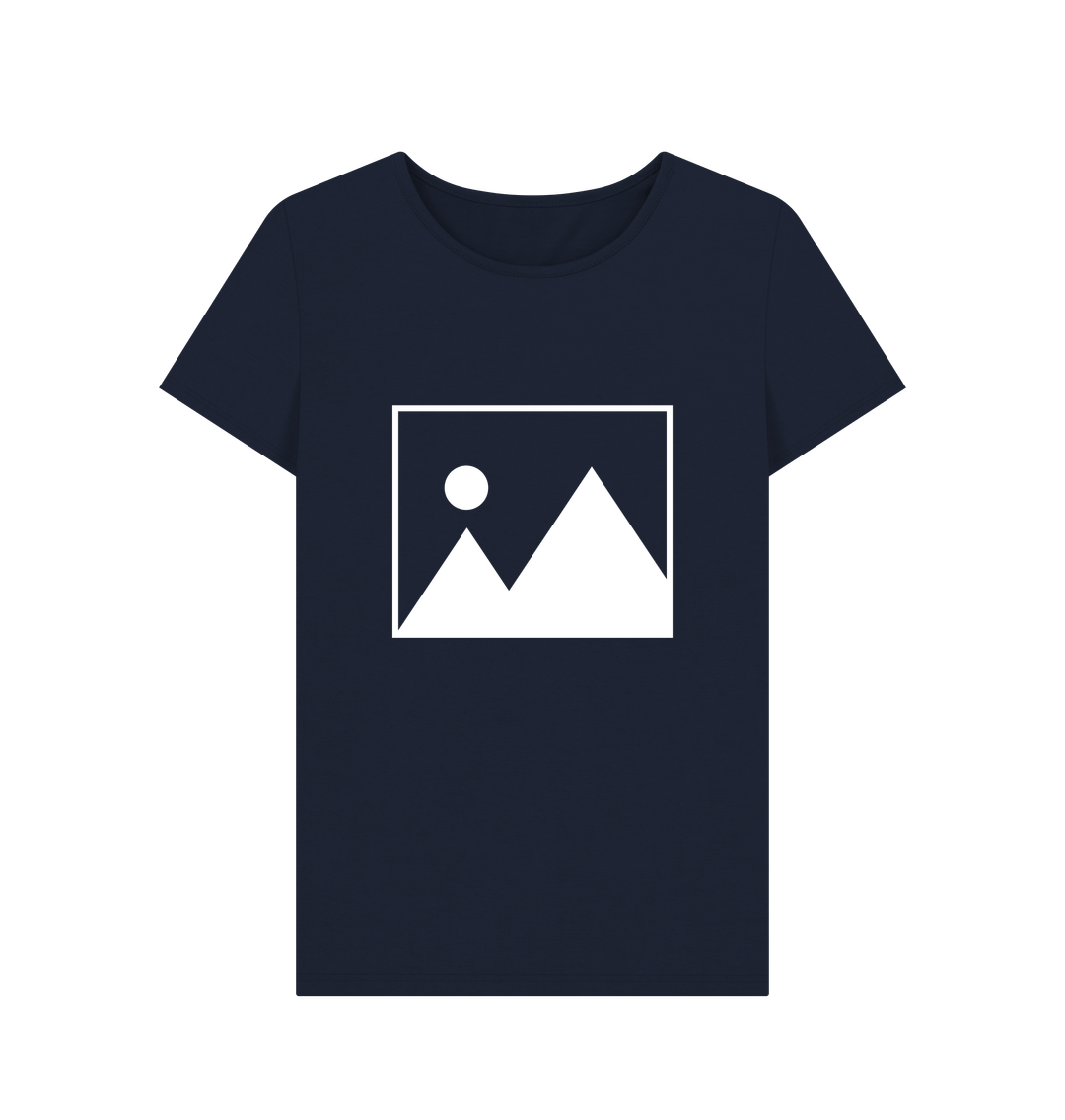 White design on a black T-shirt: Sometimes when there isnt an image already you get a flat picture of a couple of mountains and a sun instead