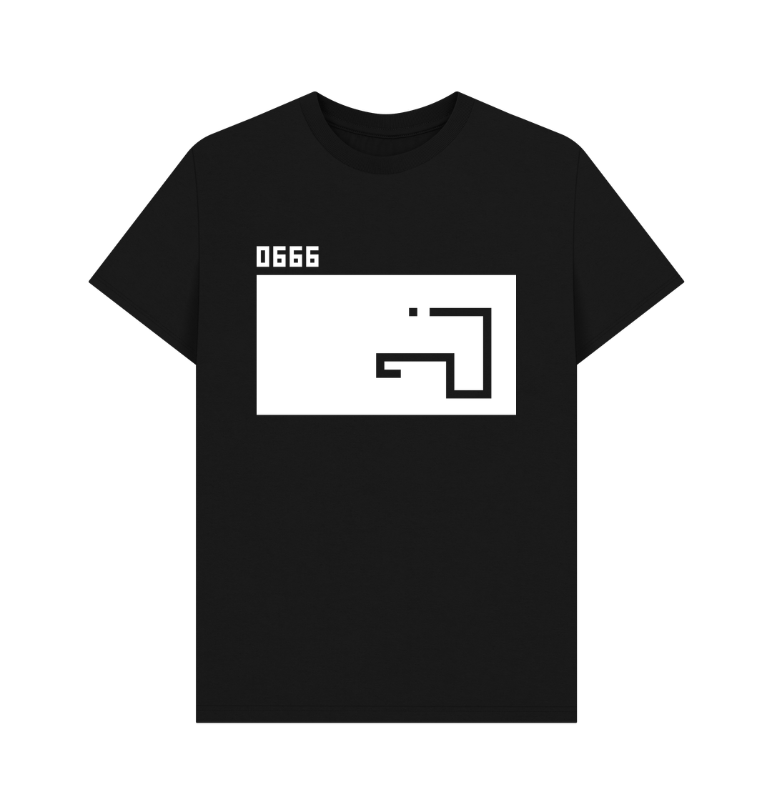 White design on a black T-shirt: Stylized depiction of the game Snake as seen on a Nokia handset The score is 